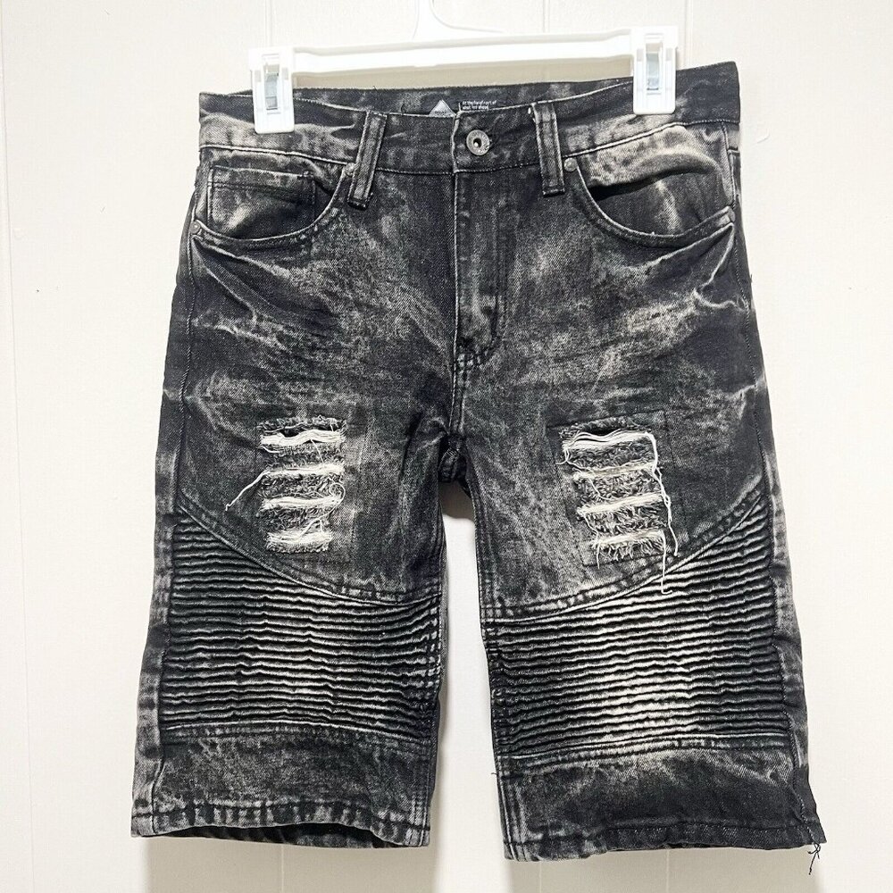 Road Narrows Distressed Black Shorts Youth Boys Size 16